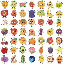 50pcs Picture Book Style Fruit Stickers, Creative Graffiti Stickers, Office Supplies, Mobile Phone Computer Stickers, Highly Attractively Waterproof Cool Stickers, Fun Classic Gift Decoration, Value Pack Cute Cartoon Stickers, Cool Anime Stickers, Decorative Stickers, Waterproof , Mobile Phone Case Decorative Stickers Are Reusable