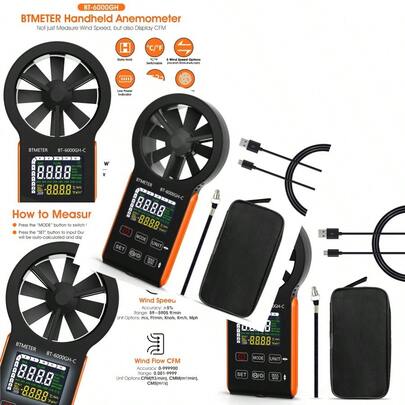 Digital CFM Anemometer Wind Speed Air Flow Air Velocity Meter 30m S Color LCD