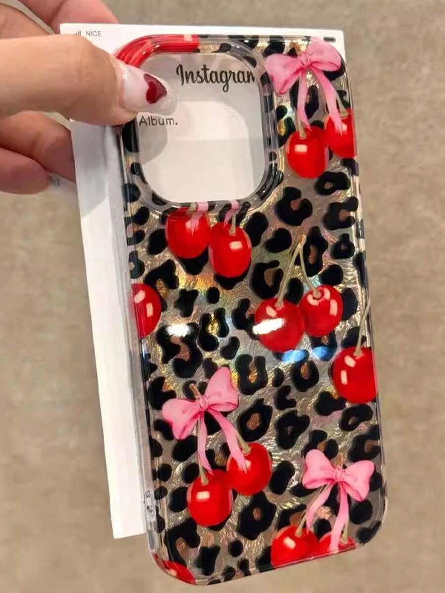 Leoparden-Muster Schleife Kirsche kompatibel mit iPhone 16 Pro Max Handyhülle, geeignet für Apple iPhone 15/14/13/12 Pro, 11, Neu 15 Pro Max/15 Pro/15/14 Pro Max/14 Pro/14 Plus/13/13 Pro Max/13 Pro/12 Pro Max/12 Pro/12 - Verschiedenfarbig - Übersicht 1
