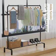 1 Piece Freestanding Clothes Drying Rack With Storage Shelf, Shoe/Hat Rack, Household Hat Rack, Balcony Clothes Hanger - Dark Grey - View 2