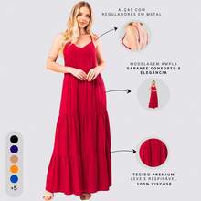 Women's Long Viscose Dress With Adjustable Straps - 紅色 - 查看 6