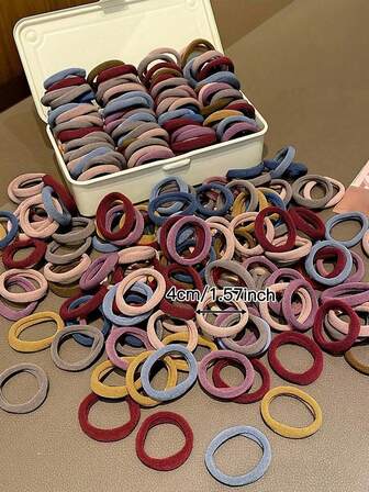 100条/包 女士纯色弹力发圈，温和呵护秀发，用途广泛，可扎马尾辫和编发，适合日常佩戴，四季皆宜，是返校季的理想配饰