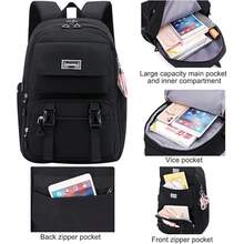 1pc Teen Casual Backpack - Stylish School & Travel Daypack With Laptop Sleeve, Lightweight Rucksack For Daily Use - Black - View 4