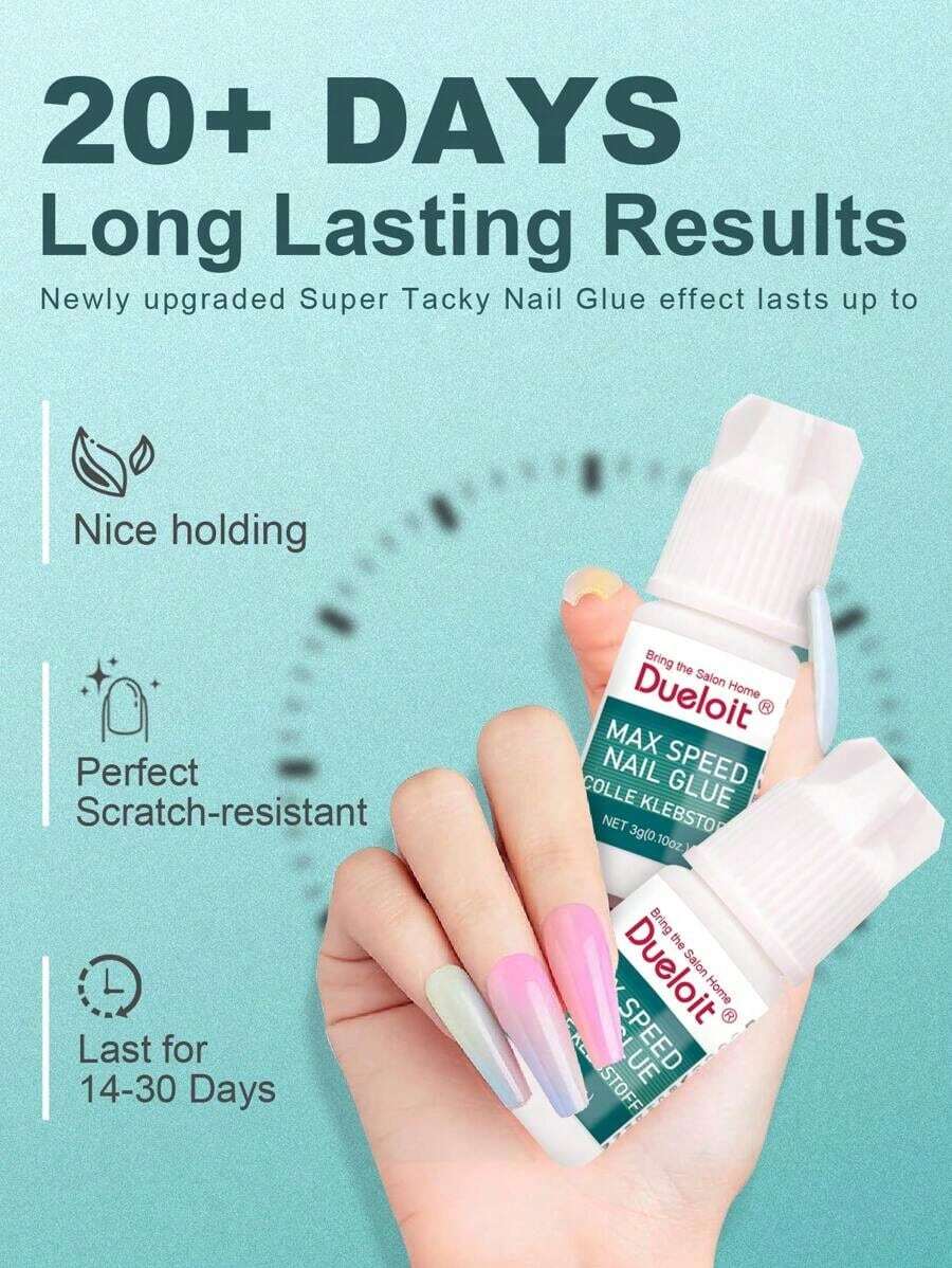 1pc Max Speed Nail Glue For Press On Nails, Super Strength Flex Formula Nail Adhesive, With Twist-Off Cap & Nozzle Tip Squeeze Applicator,Need To Cut Off Half The Tip - 無色 - 查看 1