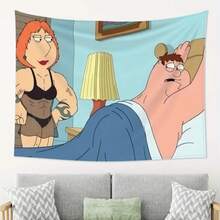 Family Guy Themed Tapestry - Vibrant Peach Skin Velvet Wall Hanging With Animated Characters, Perfect For Bedroom, Living Room, Or Dorm Decor, Indoor Art Gift, Polyester, Horizontal, Bedroom Decoration| Character Depiction| Texture - 白色 - 查看 8