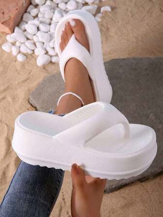 1 par de sandalias de dama con suela gruesa y dulce, sandalias de unicolor