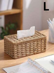 1 件手工编织纸巾架，卡其色，日式风格，适用于客厅、书桌、浴室、秋季装饰，手工仿常春藤编织纸巾盒