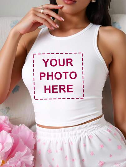 Customizable Personalized Women's Tank Top - Add Your Own Photo/Text (Family Photo/Selfie/Statement/Journal), Design Your Own Custom Printed T-Shirt, Fashionable, Hip-Hop, Unique Women's Clothing, Can Be Used As A Gift For Your Own Girlfriend, Family, Friends, Kids, Etc., Feel Free To Play With Your Design.
