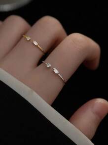 925 Sterling Silver Minimalist Cute Adjustable Ring, Unique Fashion Gold-Color Jewelry Accessory, Korean Style - Multicolor - View 10