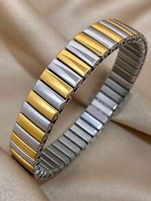 1条弹力手链，不锈钢材质，优雅简约风格，适合女性和青少年佩戴，可用于生日、派对、日常佩戴等场合。 - 銀色 - 查看 12