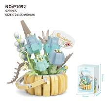 1 Flower Building Blocks Bouquet, Succulent Potted Plant Assembly Adult Building Blocks Toy, Suitable For Desktop Decor, Birthday Gift, Holiday Gift, Stress Relief Toy, 517+ Pieces (Multiple Styles And Sizes Of Flower Bouquet And Succulent Planter Blocks)