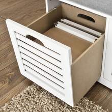 SoBuy FSR23 Modern Shoe Chest With Baskets (Grey) Bench Shoe Cabinet With Seat Cushion Toy Chest White With Grey - 白色 - 查看 7