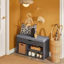 SoBuy FSR45-HG, Hallway Shoe Rack Shoe Cabinet Shoe Bench With Lift Up Bench Top And Seat Cushion, White - Dark Grey - View 10