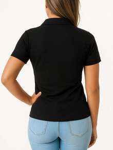 Baby Look Women's Polo Neck Piquet Premium - Black - View 2