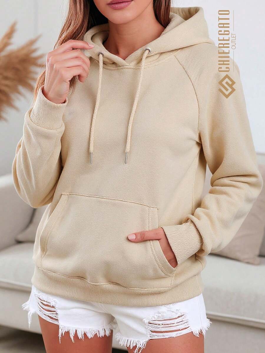 Women's Hoodie With Premium Plain Flannel Cold Weather Blouse Coat Winter Long Sleeve Windbreaker - 米色 - 查看 1