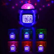 1pc Glowing Starry Sky Projection Clock With Music&Calendar Colorful Light Digital Alarm Clock Temperature Indicators Home Decor Room Decor - White - View 5