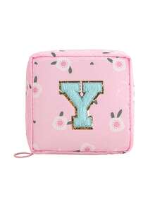 1pc Pink A-Z Embroidered Sanitary Pad Pouch - Large Capacity, Waterproof, Cartoon Pattern - Essential For Women's Periods! Waterproof Cosmetic Bag, Coin Purse - Multicolor - View 26