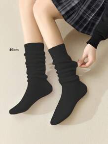 1双白色过膝袜，大象图案，保暖过膝袜，宽松款，适合秋冬季节，舒适保暖 - 黑色 - 查看 15