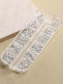 12 Fächer Silberfarbenes Metall Nagel Ornamente Sterne Mond Herz Nieten Nagelkunst Dekorationen Japanischer Stil 3D Legierung Nagel Nieten Schmuck für Maniküre DIY Kunst Dekorationen