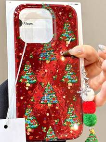 Cute Retro Christmas Tree Pendant Laser Phone Case Compatible With IPhone 17ProMax 16 ProMax 15 14 13 12 11 Pro Max Lovely Christmas Style Shockproof Cover - Red - View 6