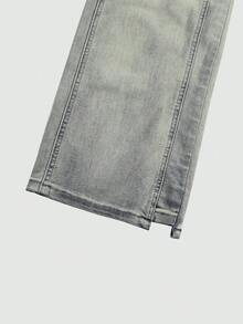 Quần jeans ống loe phong cách đường phố, kiểu dáng đơn giản, thiết kế ống loe, quần ống đứng đa năng, có nút và khóa kéo, thích hợp làm quà tặng cho chồng hoặc bạn trai - Màu xanh lam - Xem 6