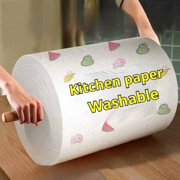 1 Roll/400pcs Random Pattern Disposable Kitchen Paper Towels, Reusable Cleaning Cloths, Non-Stick Oil Rags, Cleaning Supplies