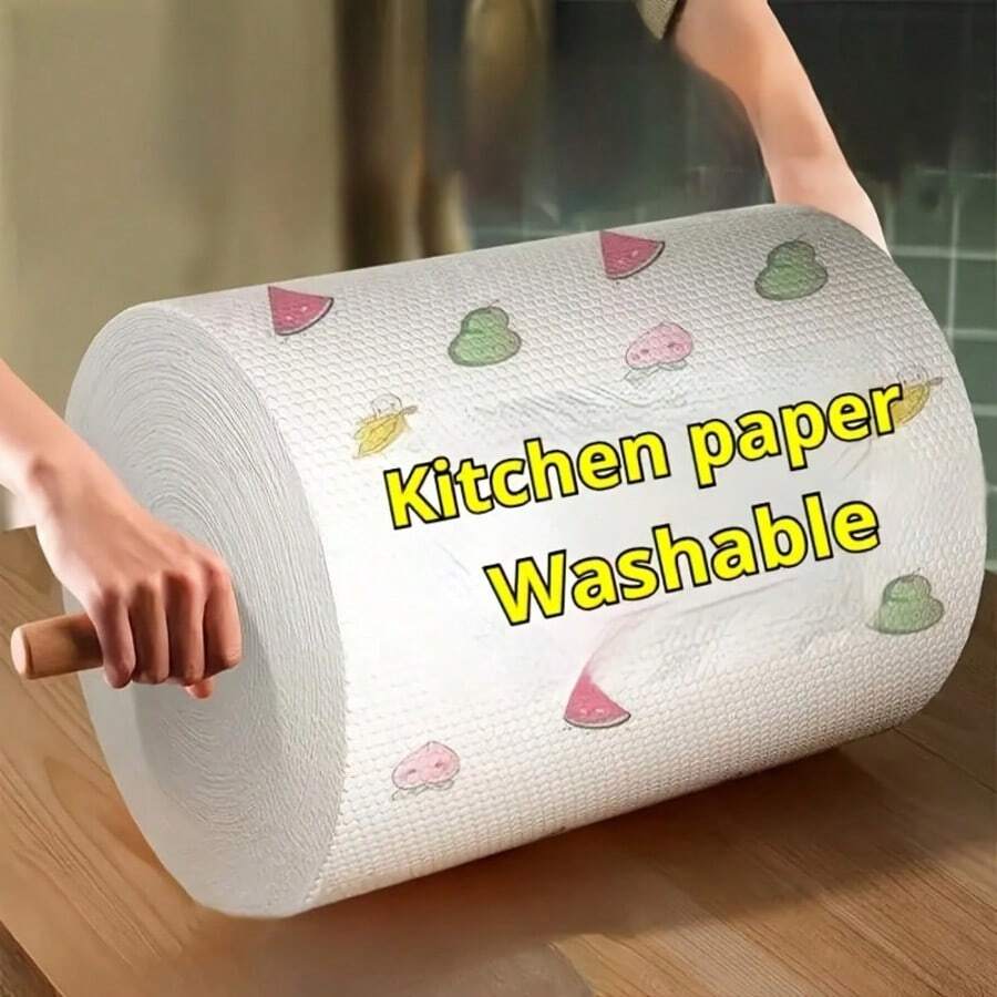 1 Roll/400pcs Random Pattern Disposable Kitchen Paper Towels, Reusable Cleaning Cloths, Non-Stick Oil Rags, Cleaning Supplies - Multicolor - View 1