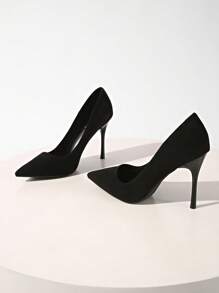 Fall/Winter 10cm High Heel Women's Pointed Toe Suede Low Vamp Sexy Party Nightclub Fashion Wedding Commute Daily Wear Pumps,Stilletos Heels,Stiletto Heels - Black - View 9