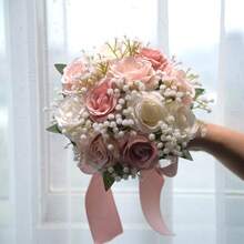 Wedding Bouquets Large For Bride Bridesmaid, Champagne Artificial Roses Flowers For Wedding Church Proposal Home Desk Center Decoration - Rượu sâm banh - Xem 4