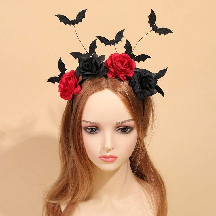 1 件万圣节趣味氛围 3D 头带，玫瑰花 3D 蝙蝠服装派对头带，发饰，节日配饰，发带，发箍，女士发带，秋季服装，万圣节服装节日必备 - 彩色 - 查看 9