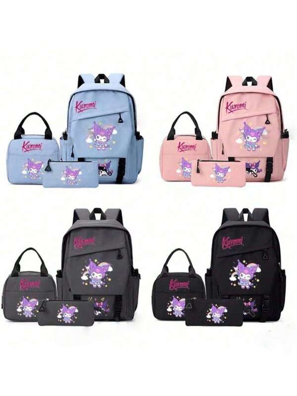 Sanrio Sanrio Kuromi 3cps Set Back To School Backpack Set,Summer Large Capacity Multi-Piece Backpack&Crossbody Bag&Clutches Laptop Compartment School Bag Simple Casual All-Purpose Backpack Purse Solid Color Nylon School Backpack With Adjustable Strap& Multi Pockets Bookbags Lightweight Portable Zipper Bag Pack Back To School School Supplies Stationery Supplies Sprayground Backpack
