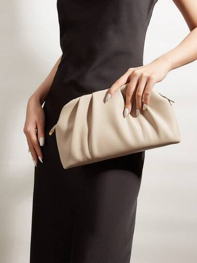 Cartera de embrague con cremallera de unicolor vintage retro, bolso de gran capacidad todo a juego, bolso de estilo PU elegante para mujeres, ideal para bodas, fiestas, bailes de graduación y cenas