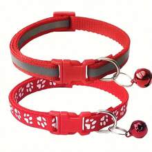 [Reflective Cat Collar] 2pcs Adjustable Reflective Cat Collars With Bell | Nylon Safety Collars For Cats And Dogs, Paw Print Design, Multiple Colors - Multicolor - View 14