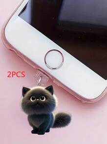 2pcs Cute 2D Acrylic Flat Black Cat Dust Plug, Suitable For Type-C & Lightning Charging Port, Phone Earphone Charging Interface Dust Plug Pendant Decor