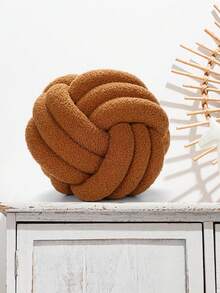 1pc Solid Color Versatile Faux Fur Pom Pom Decorative Throw Pillow, Handwoven 3-Strand, Suitable For Sofa, Coffee Table, Bedroom Decor, Caramel - Caramel - View 2