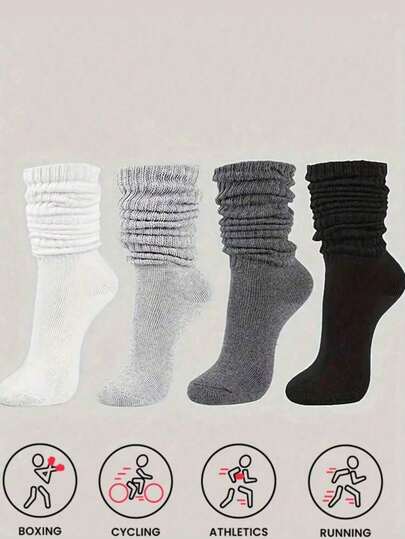 6 Pairs Solid Color Thick Over-The-Knee Socks, Fashion Sports Long Socks. Soft & Comfortable, Women's Sports Soft Lightweight Odor-Resistant Socks, Autumn/Winter