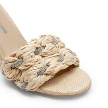 Women Comfortable Kitten Heel Thong Heeled Sandals Fashion Square Open Toe Slip On Casual Slides - 裸色 - 查看 4