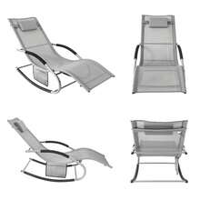 SoBuy 2-er Set Sonnenliege Schaukelstuhl wetterfest mit Kopfkissen – Relaxliege Gartenliege Schaukelliege Liegestuhl mit Seitentasche – Outdoor Balkon Camping bis 150 kg, OGS28-SCHX2 Gartenmöbel Braun Teslin-Stoff Metall 63x150x87 cm - Grau - Übersicht 9