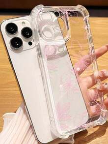 Flower 1pc Ins Style Hibiscus & Leaf Pattern Soft Phone Case, Non-Slip Protective Cover Compatible With Iphone 11/12/13/14/15/16 Pro Max Waterproof Shockproof Anti-Fall Scratch Resistant - Style 2 (1 PC) - View 2