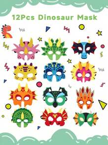 12 Stücke Dinosaurier Masken Party Geschenke für Tyrannosaurus Rex, Stegosaurus, Pterodaktylus, Triceratops, Einhorn Drachen Augen Masken Requisiten, Halloween Party Kostüme, Masken