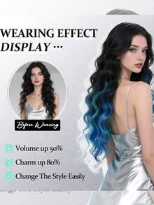 Peluca sintética ondulada de 18 pulgadas, extensiones de cabello con 5 piezas de clip, hechas de fibra sintética, resistente al calor, disponible en negro/rojo, adecuado para uso diario y vacaciones - Multicolor - Ver 6