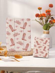 Brown Western Cowboy Pattern Tablet Case, Hat And Boot Pattern, Compatible With IPad 9.7/10.2/10.5/10.9/12.9/Pro 11, 10th Generation, Compatible With Samsung Galaxy Tab S6 Lite 10.4-Inch, Compatible With Kindle Paperwhite 12th Gen 2024, Kindle (11th Generation) 2022 Version, Soft Fall Protection, Smart Stand/Auto Wake/Sleep