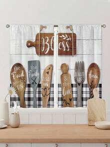 2 件复古叉勺印花厨房窗帘，无孔窗帘，短窗帘，参考卧室办公室厨房客厅书房家居装饰 - 彩色 - 查看 4