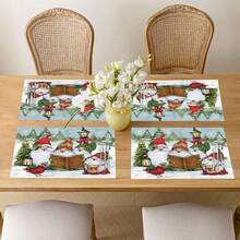 1pc/4pcs/6pcs Christmas Gnome Pattern Linen Placemats, Christmas Decor, Christmas Gift, Suitable For Dining Table, All Season Decoration, Washable Tablemats, Room Decor, Placemats, Coasters, Kitchen Dining Table Mats, Indoor Outdoor Party Decoration, Home Decor, Ideal Gift - Multicolor - View 5