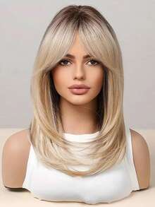 Blonde Straight Synthetic Wig For Women 14 Inch Ready To Go Wigs, Perfect For Beginners - Vàng - Xem 4
