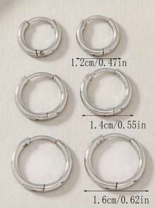一对简约钛钢圆形耳环，男女通用设计，适合日常佩戴 - 銀色 - 查看 4
