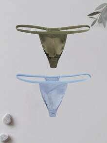 2 件男士丁字裤时尚性感纯色男士休闲运动基本款内裤针织舒适柔软低腰男士丁字裤 - 彩色 - 查看 6