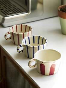 1 件简约条纹格纹陶瓷杯，早餐牛奶燕麦杯，家用下午茶咖啡杯，果汁饮料杯，情侣水杯，送给家人和朋友的节日礼物杯 - 彩色 - 查看 7