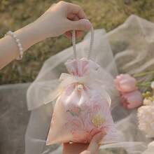 10PCS Wedding Candy Bags HighGrade Flower Cloth Bag For Weddings Portable Little Red Book Style Candy Box 6.1 X 5.3 Inches