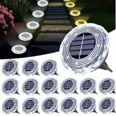 4/8/12 szt. mini lamp solarnych do wbudowania w ziemię, zewnętrzne lampy solarne, lampy solarne do ogrodu, lampy solarne do ogrodu, lampy solarne do trawnika, oświetlenie zasilane energią słoneczną, plastikowy klosz w kształcie diamentu, wyjątkowe i eleganckie, 8 lamp solarnych LED do ogrodu, idealne do dziedzińców, ogrodów, willi, patio, podjazdów, dekoracji chodników (białe światło/ciepłe światło opcjonalnie), lampki solarne do dekoracji zewnętrznych na Boże Narodzenie, lampki choinkowe, lampki choinkowe